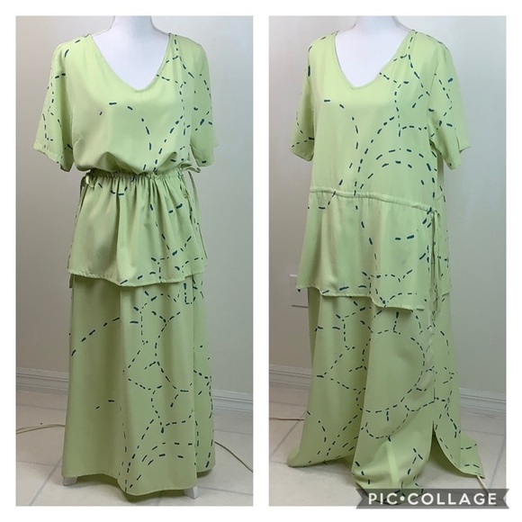 Jacques Ruc linen look peplum Lagenlook maxi dress fits L/ XL - Picture 1 of 9